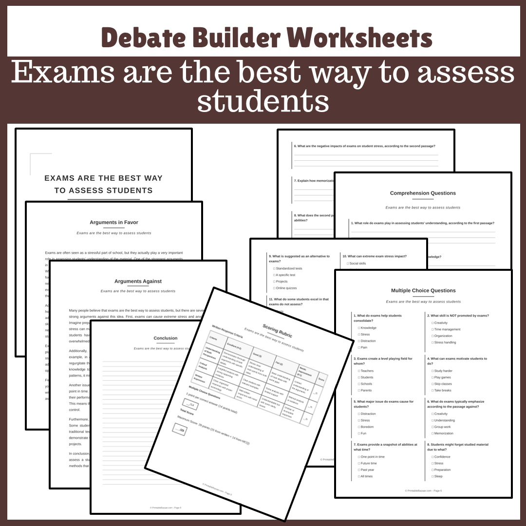 Exams are the best way to assess students | Favour and Against Worksheet Printable Activity
