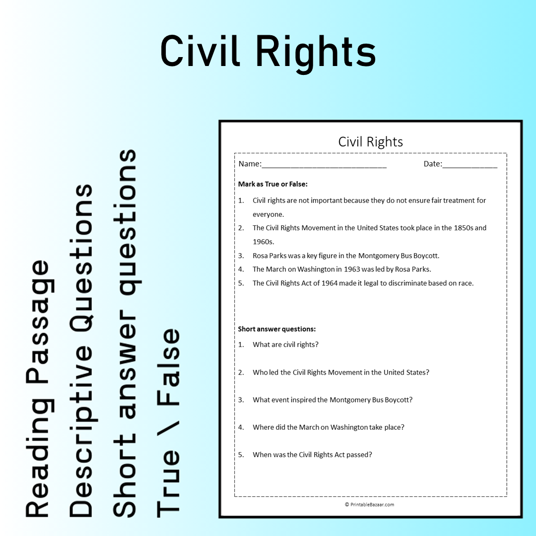 Civil Rights | Reading Comprehension Passage Printable Worksheet
