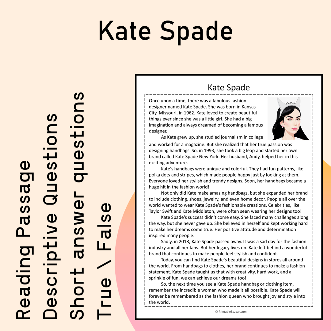 Kate Spade | Reading Comprehension Passage Printable Activity