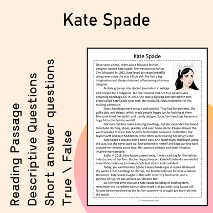 Kate Spade | Reading Comprehension Passage Printable Activity
