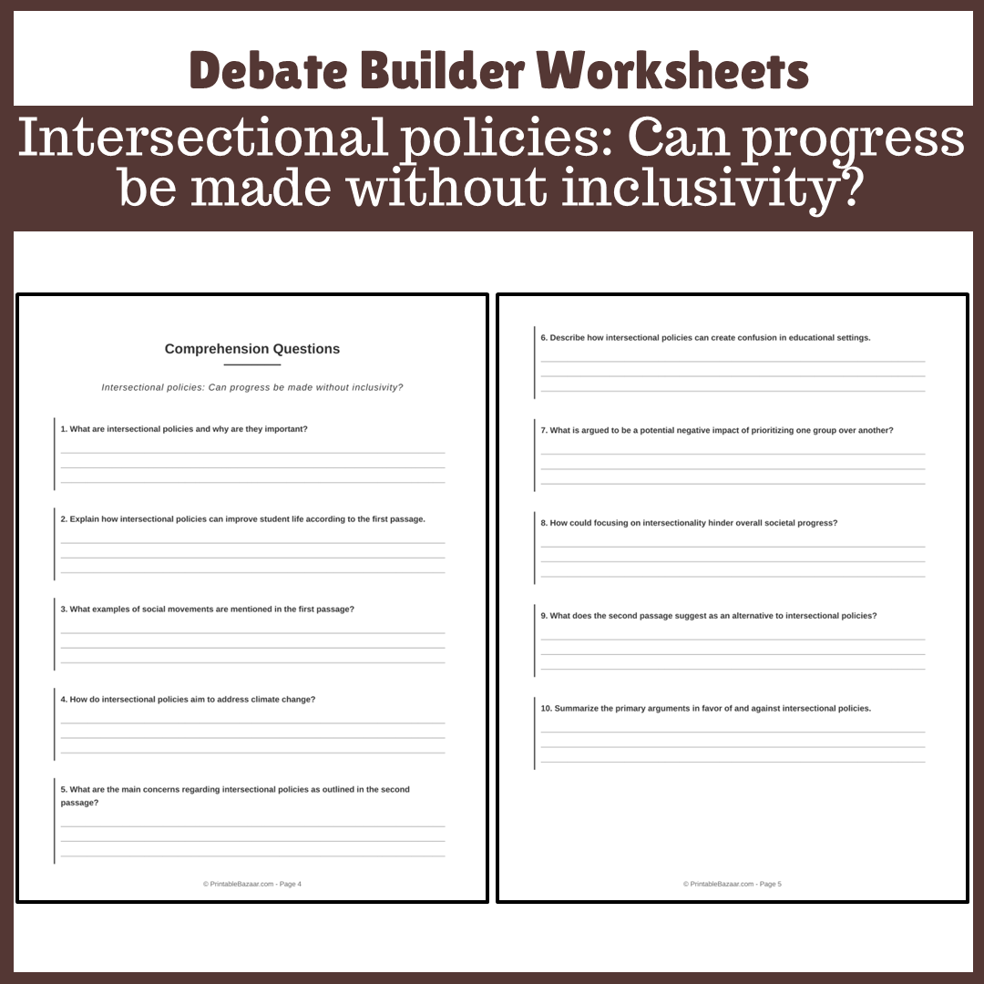 Intersectional policies: Can progress be made without inclusivity? | Favour and Against Worksheet Printable Activity