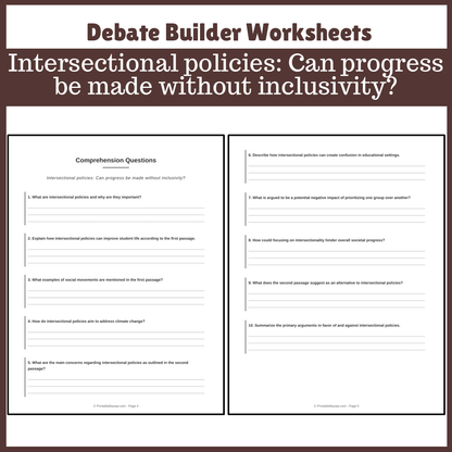 Intersectional policies: Can progress be made without inclusivity? | Favour and Against Worksheet Printable Activity