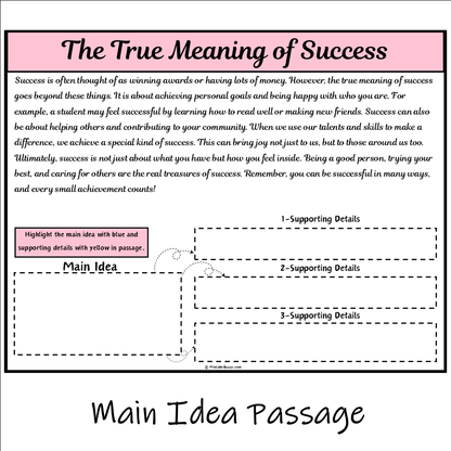 The True Meaning of Success | Main Idea and Supporting Details Reading Passage and Questions