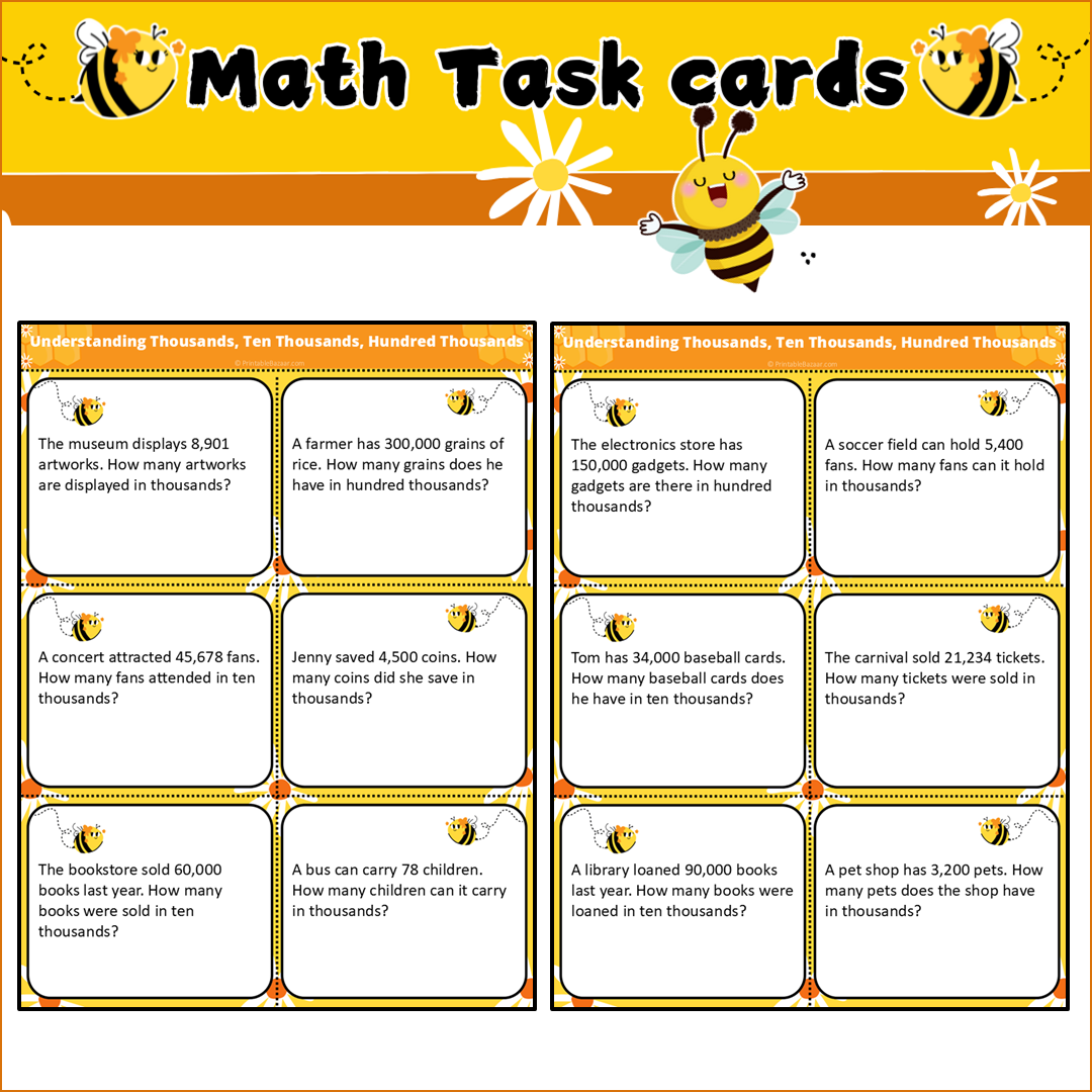 Understanding Thousands, Ten Thousands, Hundred Thousands | Math Task Cards