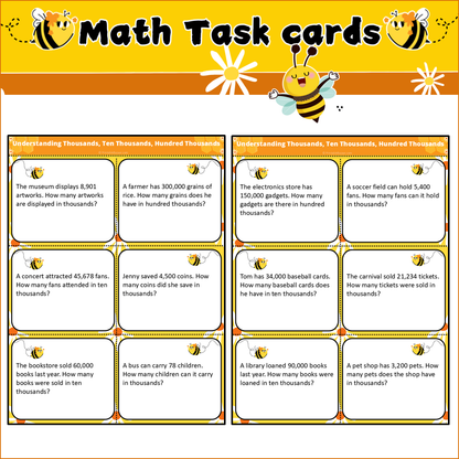 Understanding Thousands, Ten Thousands, Hundred Thousands | Math Task Cards