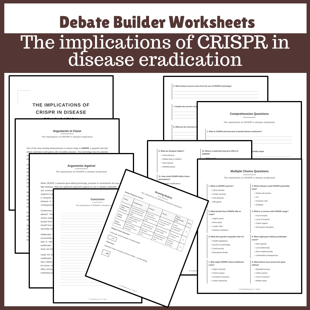 The implications of CRISPR in disease eradication | Favour and Against Worksheet Printable Activity