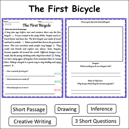 The First Bicycle | Short Reading Comprehension Creative Worksheet