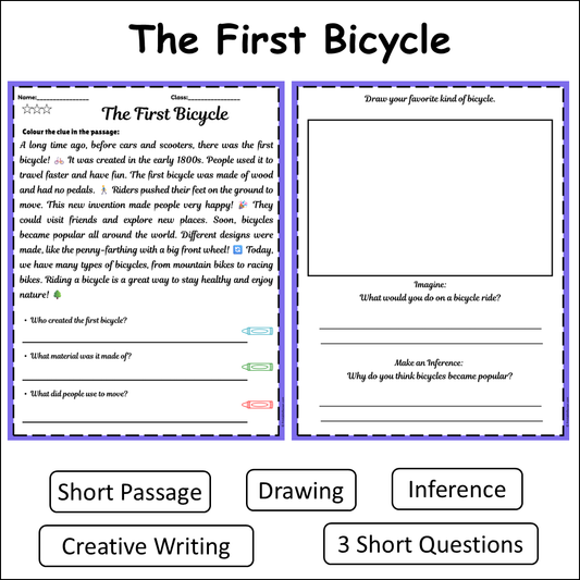The First Bicycle | Short Reading Comprehension Creative Worksheet