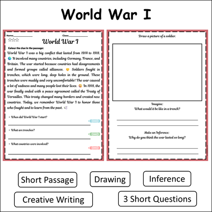 World War I | Short Reading Comprehension Creative Worksheet