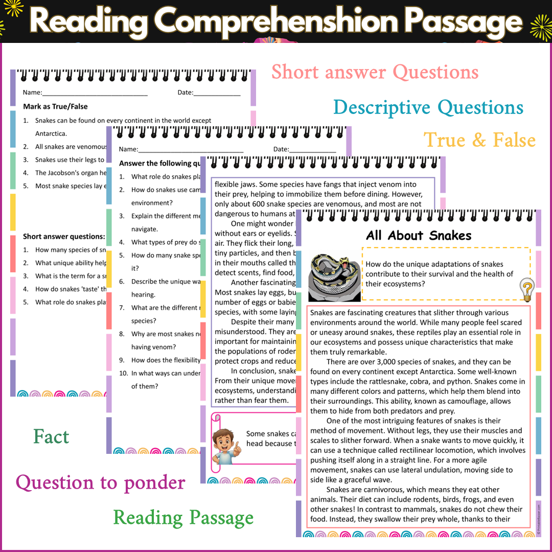 All About Snakes | Reading Comprehension Passage and Questions