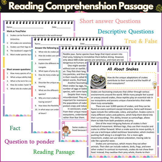 All About Snakes | Reading Comprehension Passage and Questions