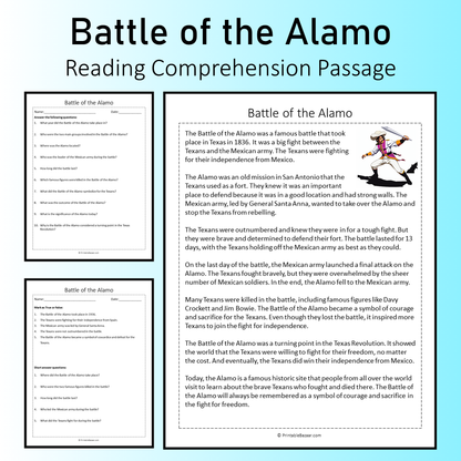 Battle of the Alamo | Reading Comprehension Passage Printable Worksheet