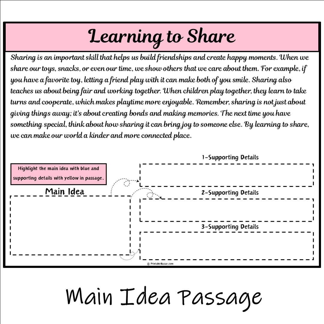 Learning to Share | Main Idea and Supporting Details Reading Passage and Questions