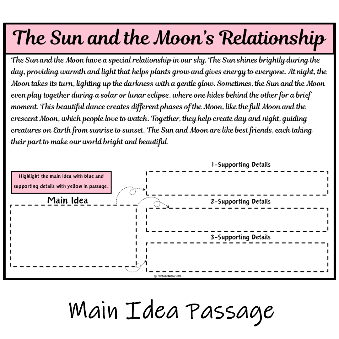 The Sun and the Moon’s Relationship | Main Idea and Supporting Details Reading Passage and Questions