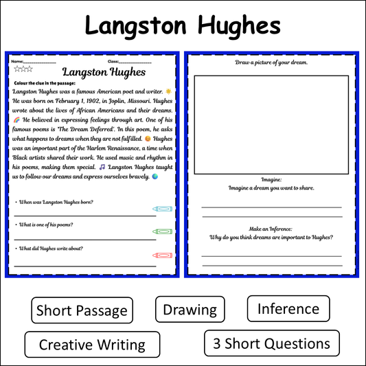 Langston Hughes | Short Reading Comprehension Creative Worksheet