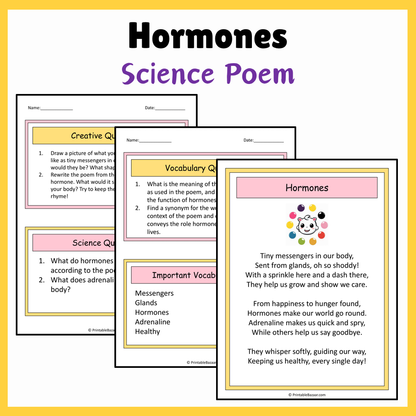 Hormones | Science Poem Reading Comprehension Activity