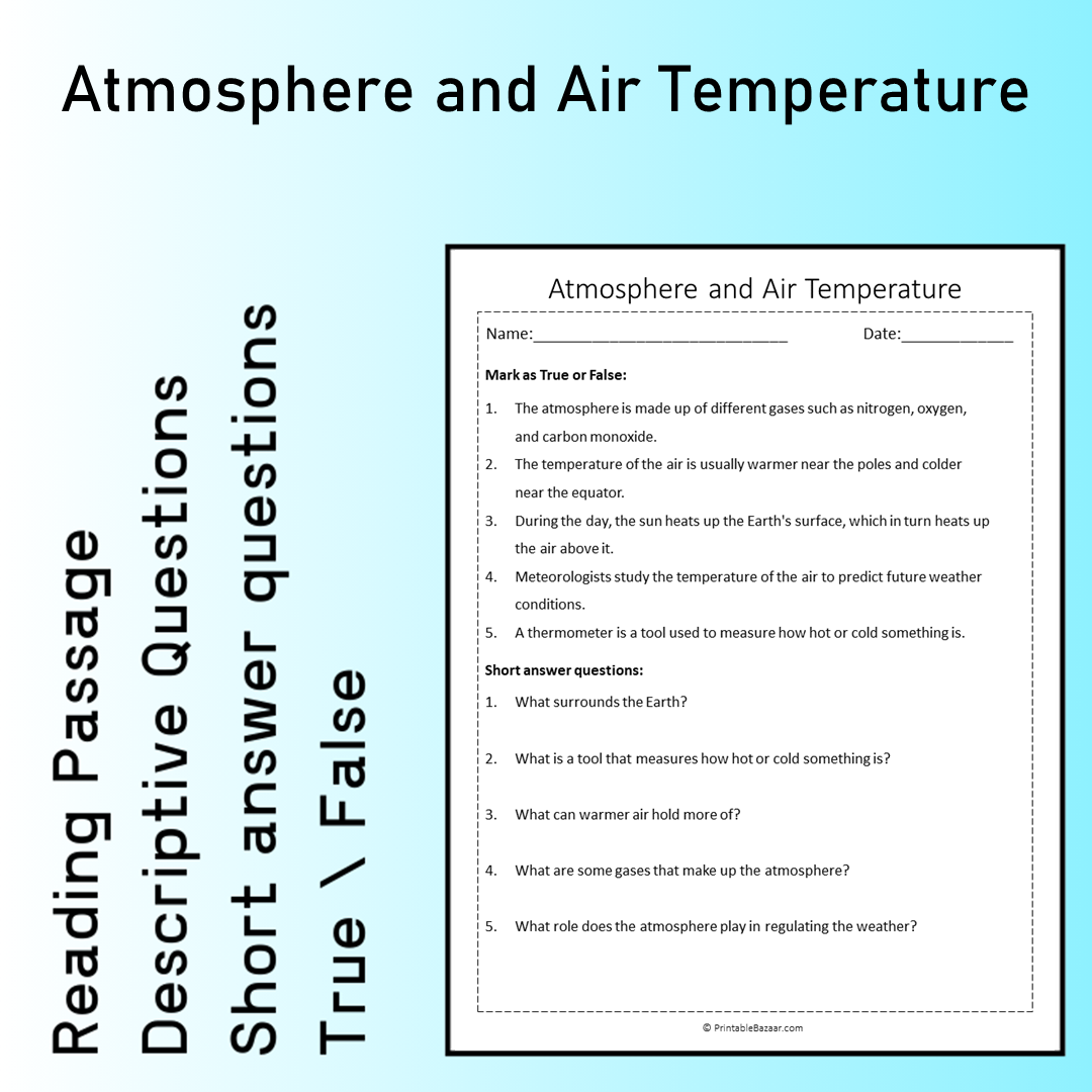 Atmosphere and Air Temperature | Reading Comprehension Passage Printable Worksheet