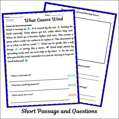 What Causes Wind | Short Reading Comprehension Creative Worksheet