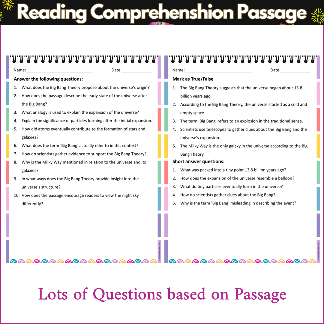 Big Bang Theory | Reading Comprehension Passage and Questions ...