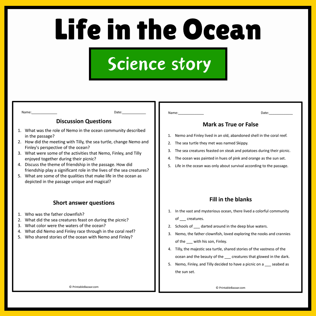 Life in the Ocean | Science Story Reading Comprehension Activity