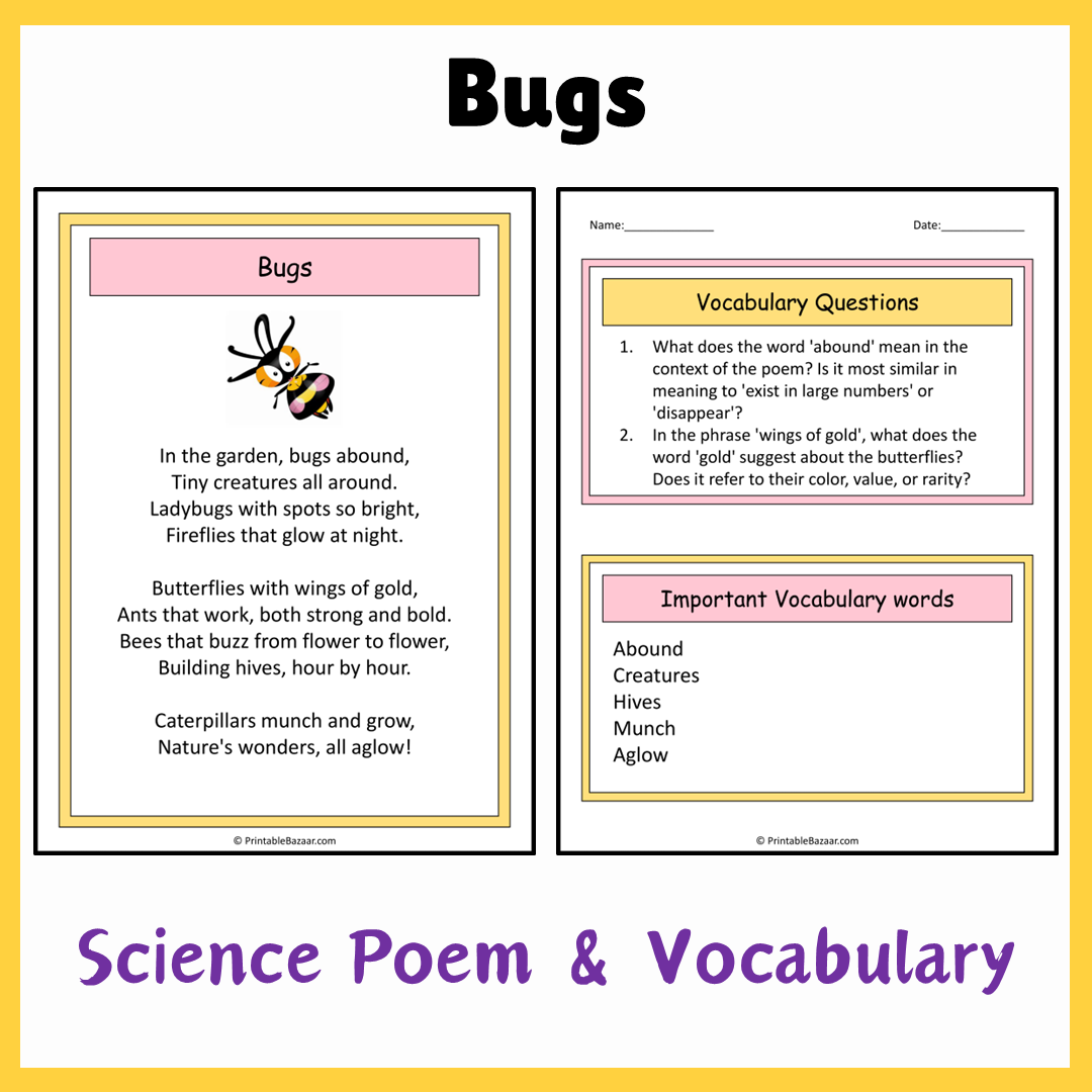 Bugs | Science Poem Reading Comprehension Activity