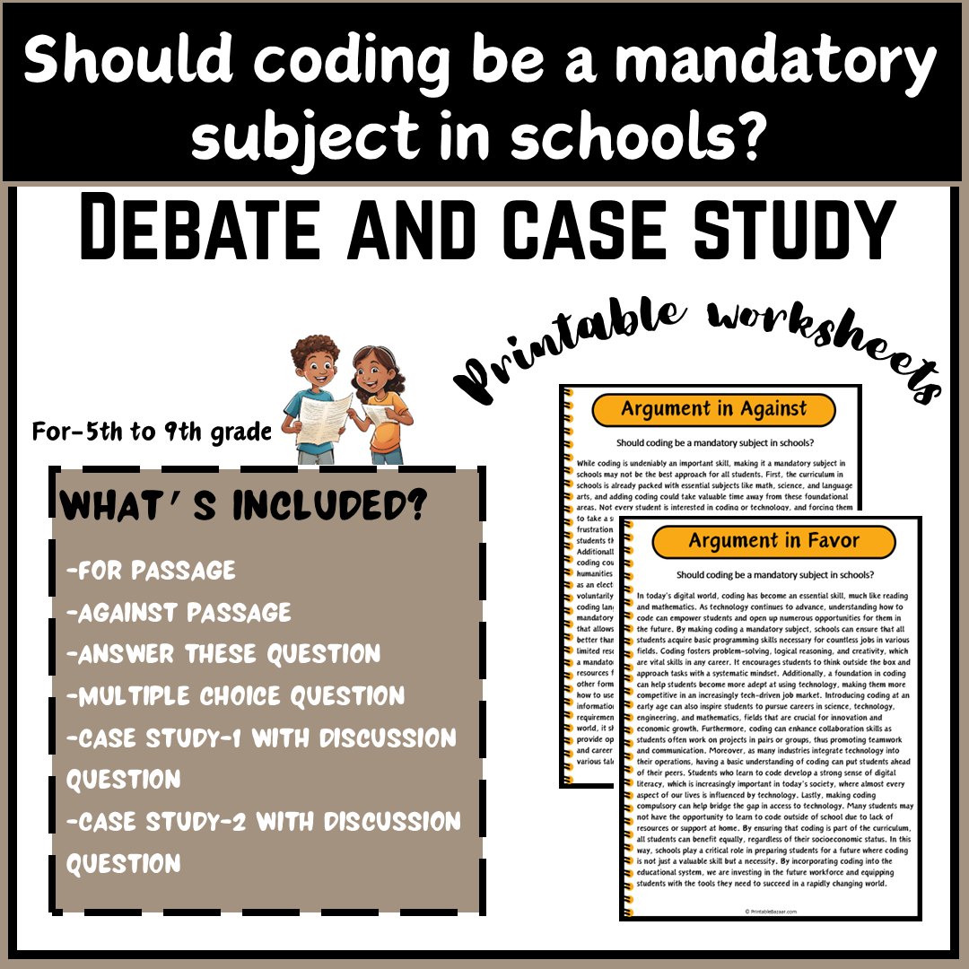 Should coding be a mandatory subject in schools? | Debate Case Study Worksheet