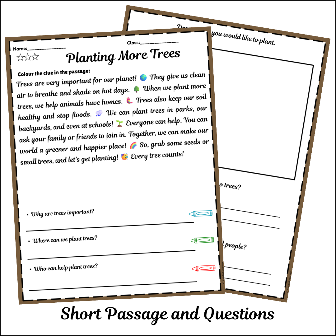 Planting More Trees | Short Reading Comprehension Creative Worksheet