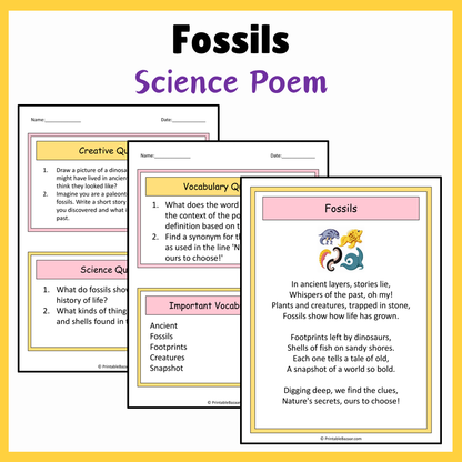 Fossils | Science Poem Reading Comprehension Activity