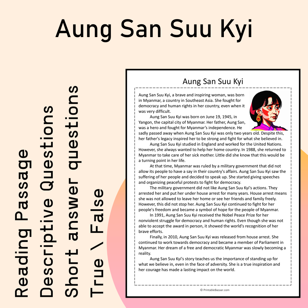 Aung San Suu Kyi | Reading Comprehension Passage Printable Activity