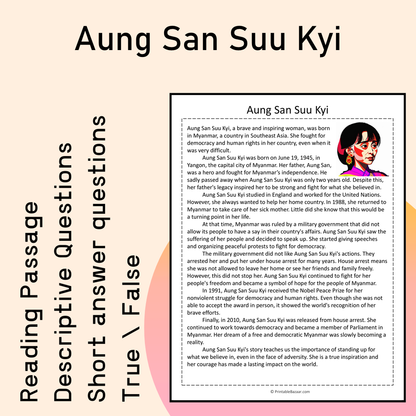 Aung San Suu Kyi | Reading Comprehension Passage Printable Activity