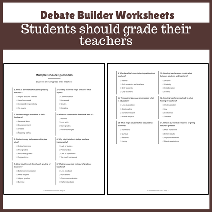 Students should grade their teachers | Favour and Against Worksheet Printable Activity