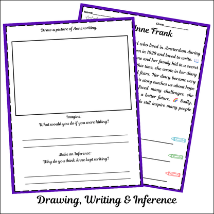 Anne Frank | Short Reading Comprehension Creative Worksheet