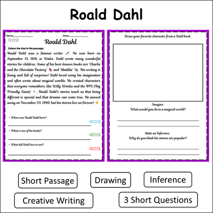 Roald Dahl | Short Reading Comprehension Creative Worksheet