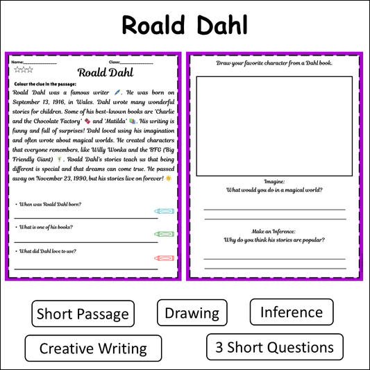 Roald Dahl | Short Reading Comprehension Creative Worksheet