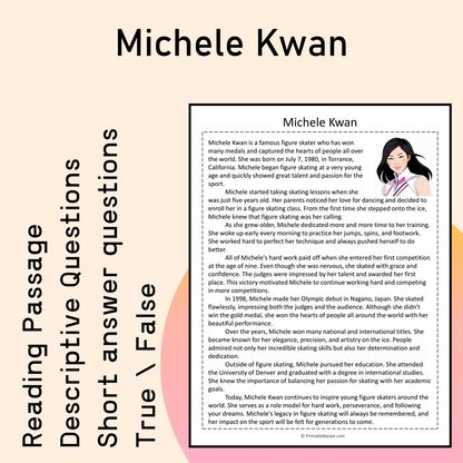 Michele Kwan | Reading Comprehension Passage Printable Activity