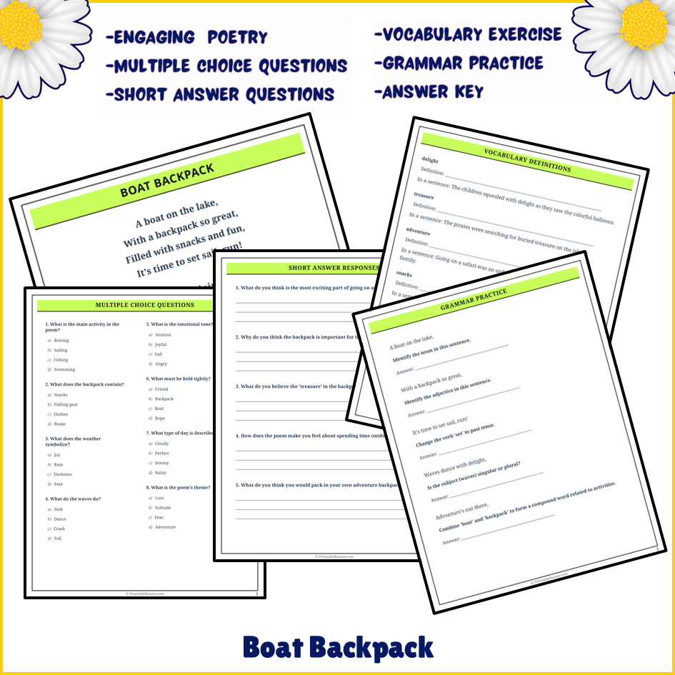 Boat Backpack | Poem Grammar Worksheet Printable Activity