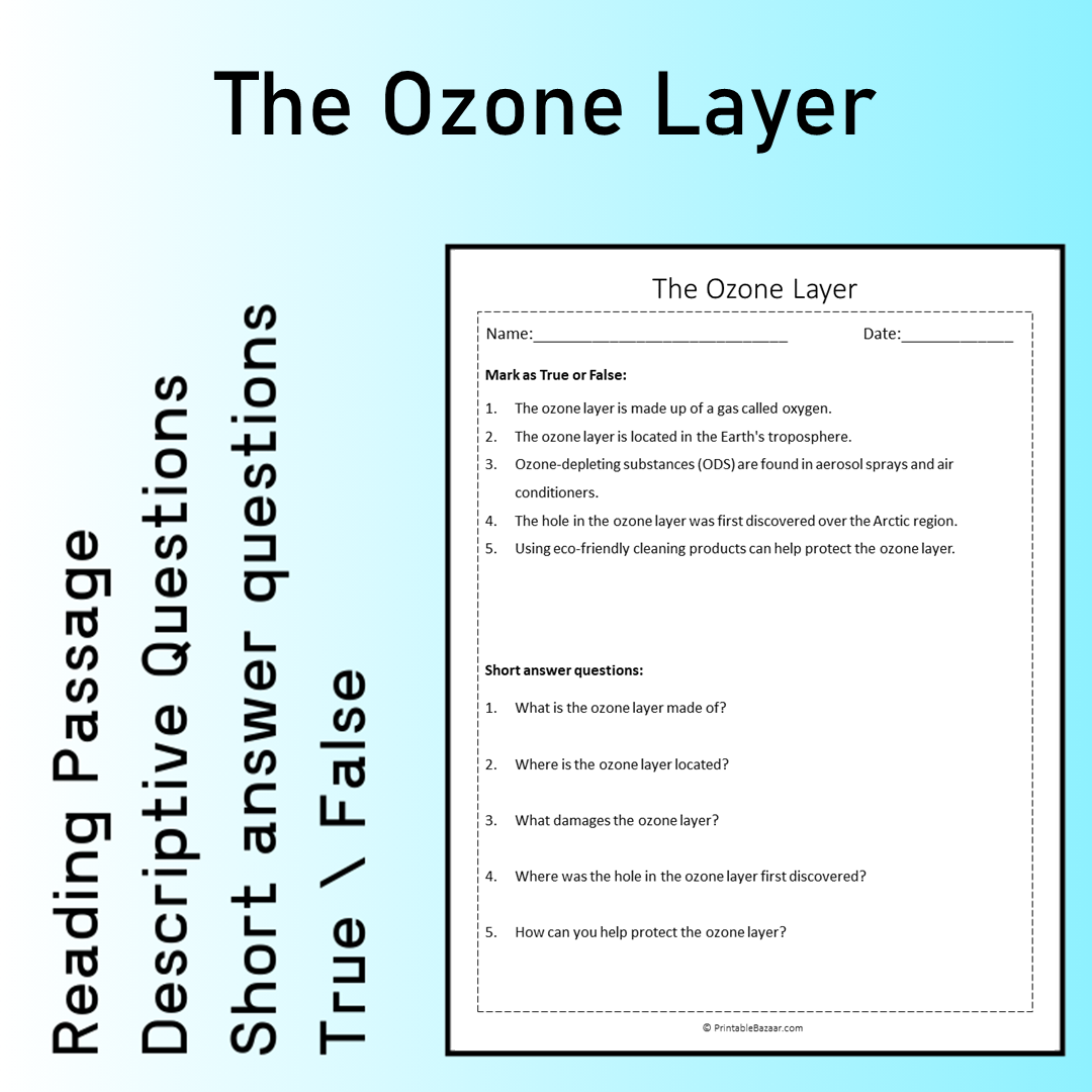 The Ozone Layer | Reading Comprehension Passage Printable Worksheet