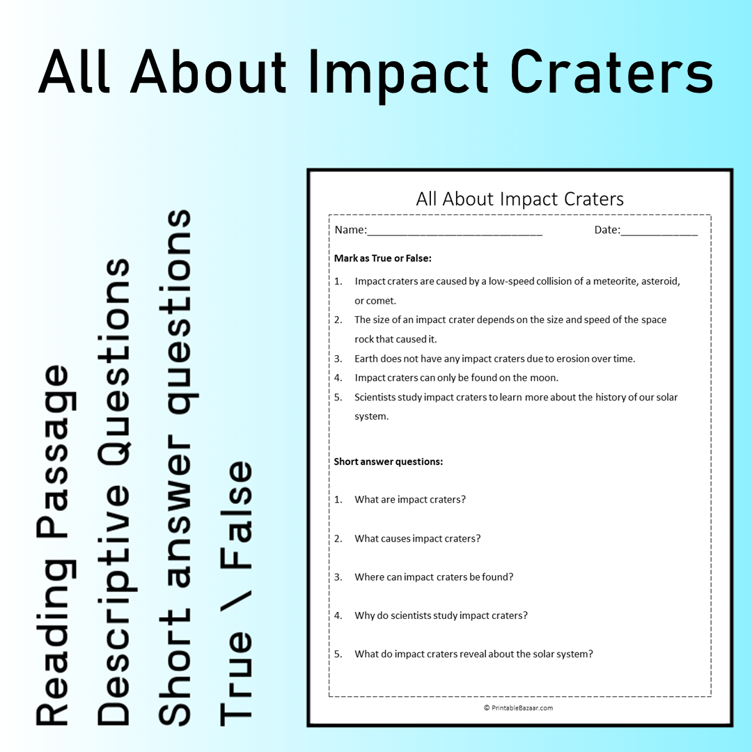 All About Impact Craters | Reading Comprehension Passage Printable Worksheet