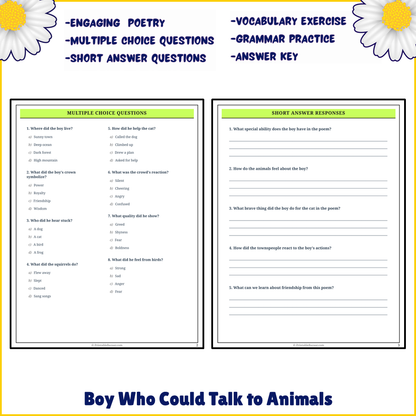 Boy Who Could Talk to Animals | Poem Grammar Worksheet Printable Activity