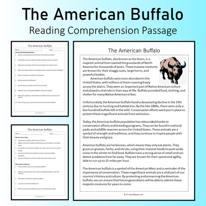 The American Buffalo | Reading Comprehension Passage Printable Worksheet