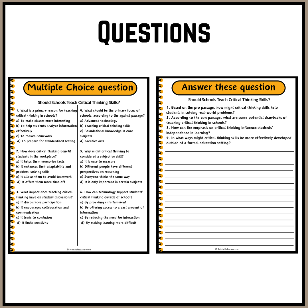 Should Schools Teach Critical Thinking Skills? | Debate Case Study Worksheet