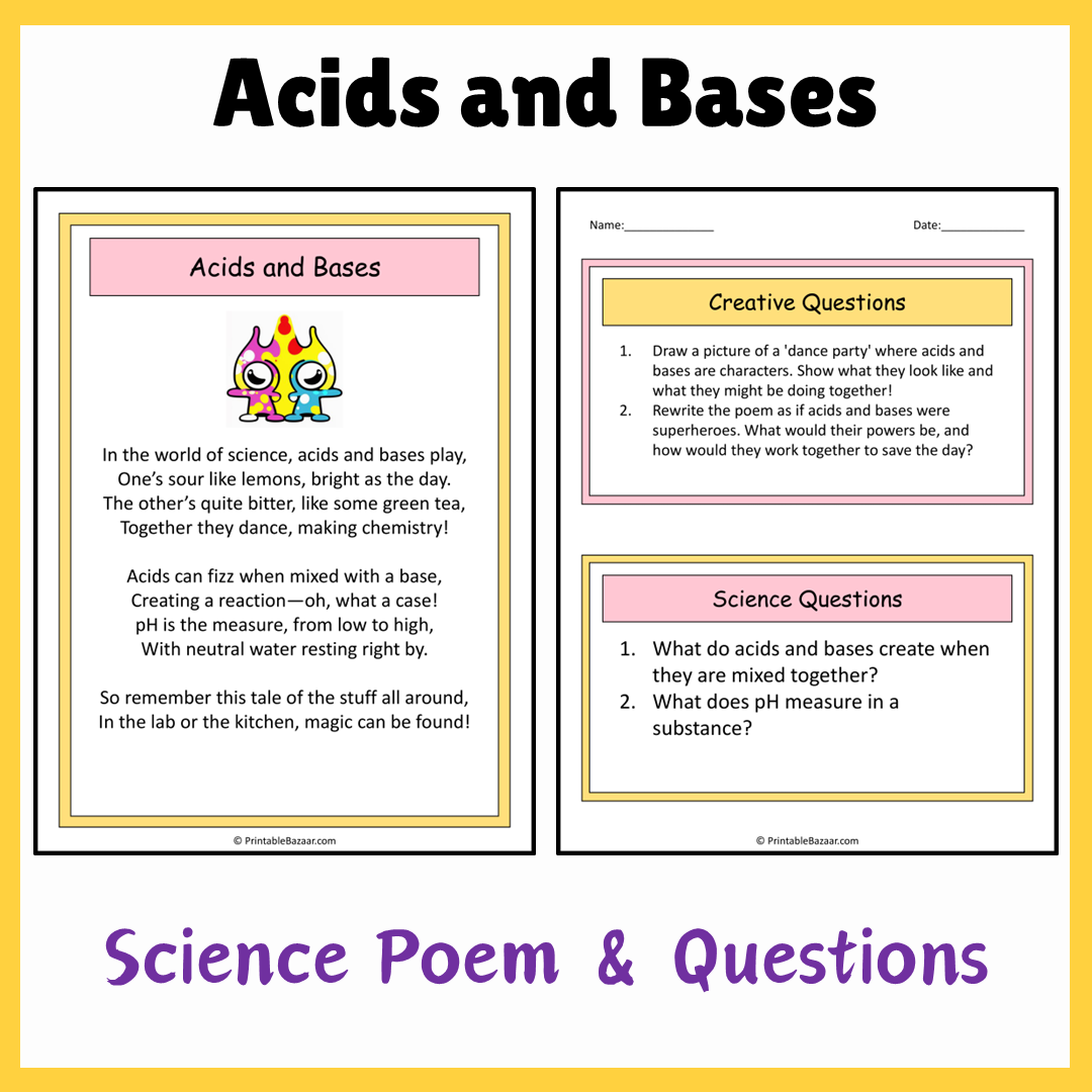 Acids and Bases | Science Poem Reading Comprehension Activity