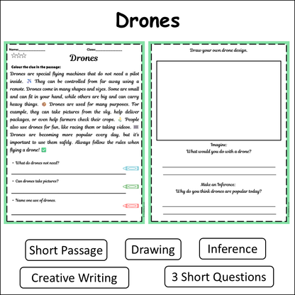 Drones | Short Reading Comprehension Creative Worksheet