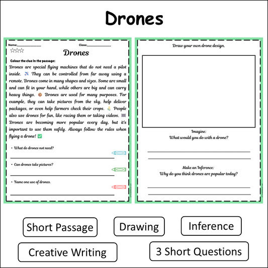 Drones | Short Reading Comprehension Creative Worksheet