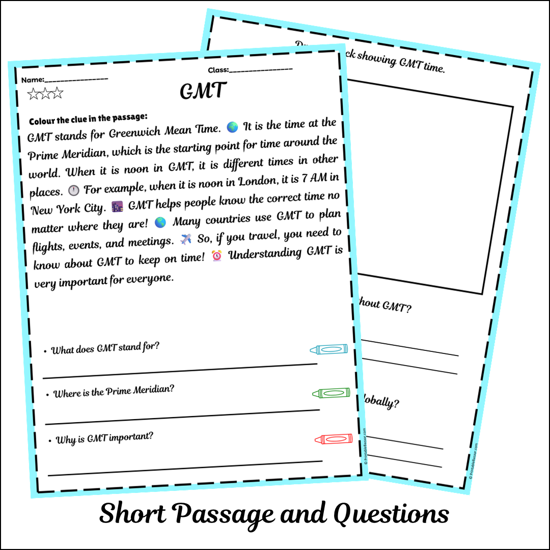 GMT | Short Reading Comprehension Creative Worksheet