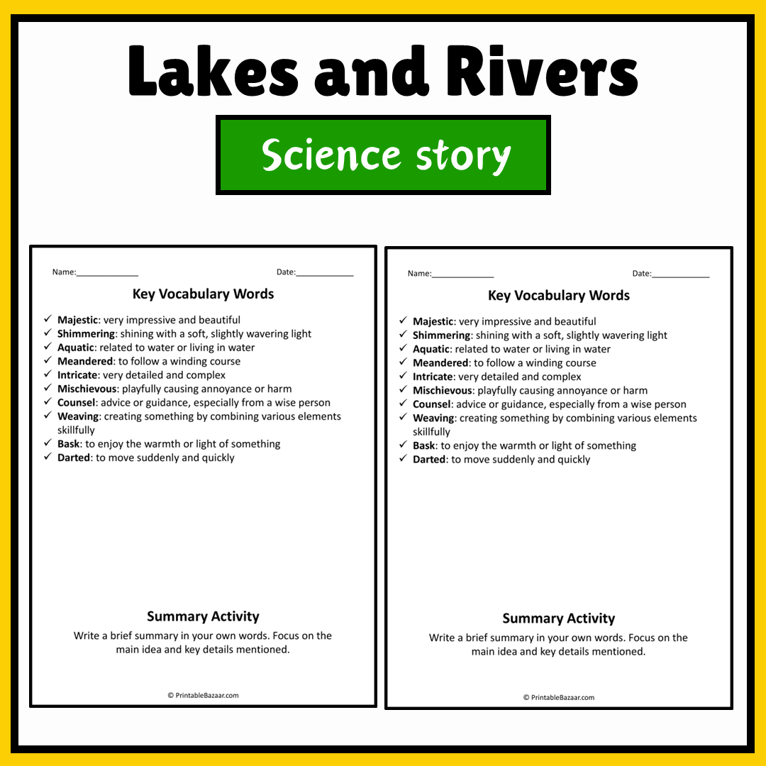 Lakes and Rivers | Science Story Reading Comprehension Activity