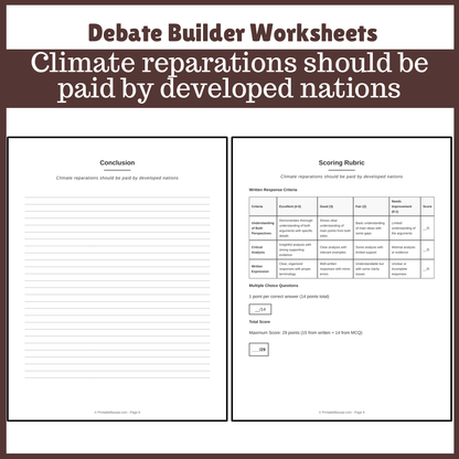 Climate reparations should be paid by developed nations | Favour and Against Worksheet Printable Activity