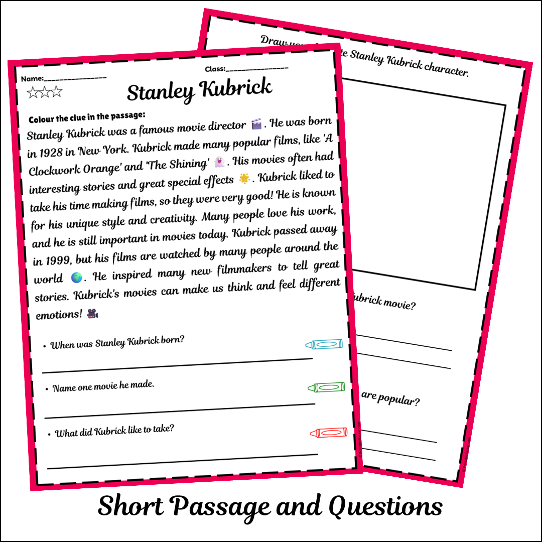 Stanley Kubrick | Short Reading Comprehension Creative Worksheet
