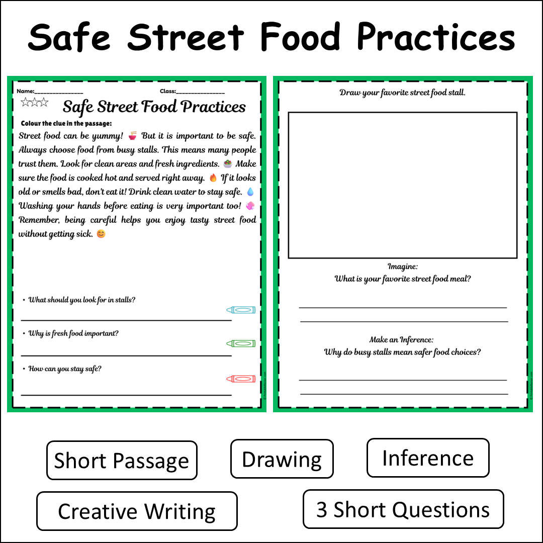 Safe Street Food Practices | Short Reading Comprehension Creative Worksheet
