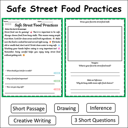Safe Street Food Practices | Short Reading Comprehension Creative Worksheet